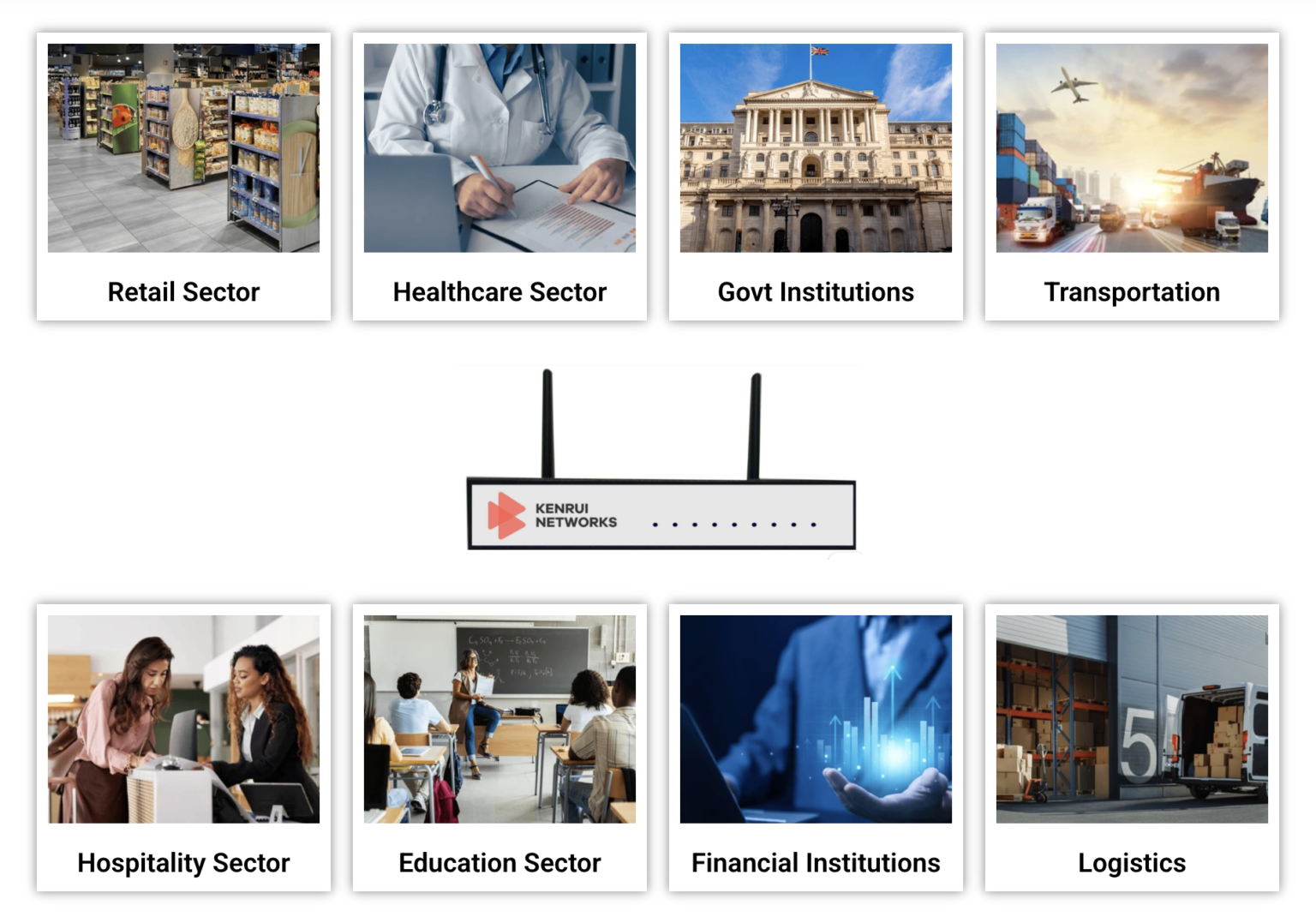 Kenrui Security Center hub-and-spoke diagram monitoring connected client sites